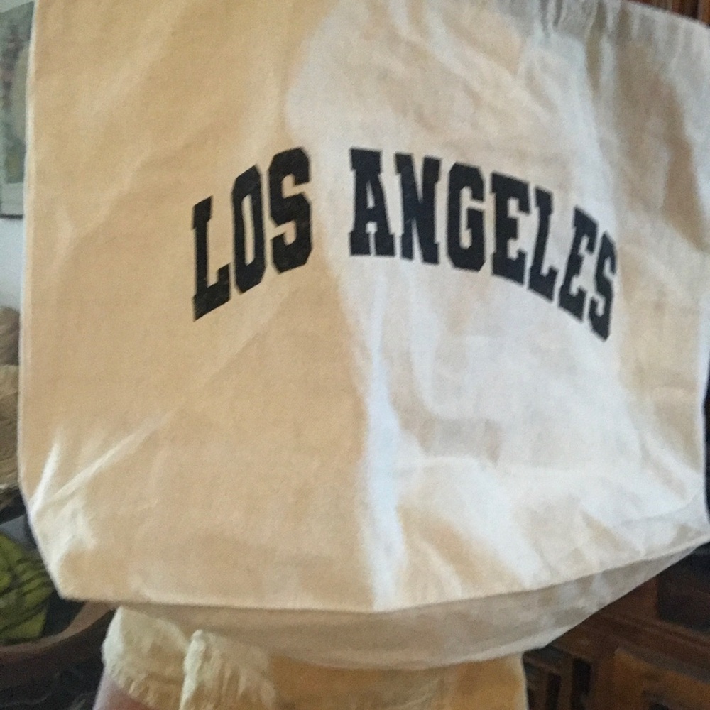 Los Angeles Canvas Tote Bag in Natural with Black Print